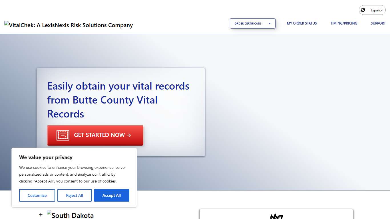 Butte County Vital Records (SD) Order Certificates - VitalChek