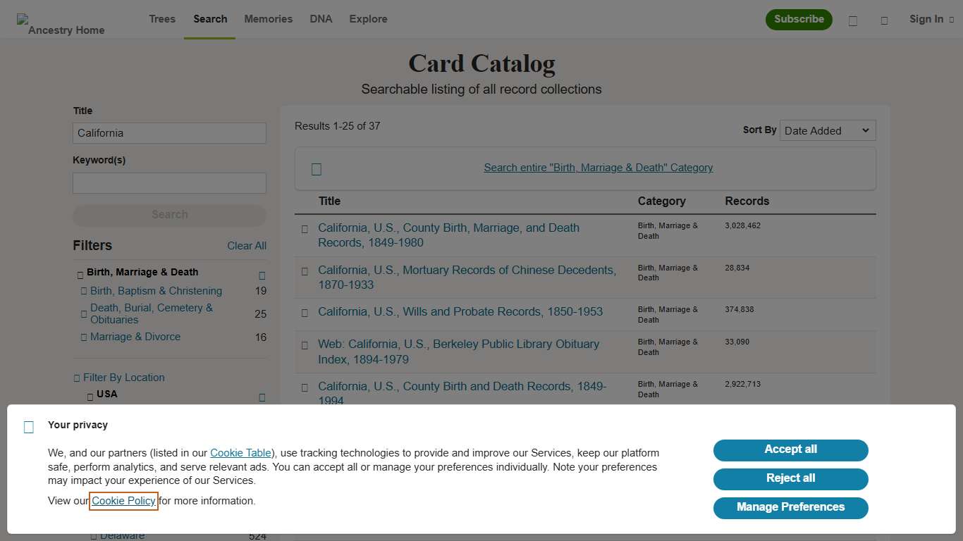 Card Catalog - Ancestry.com